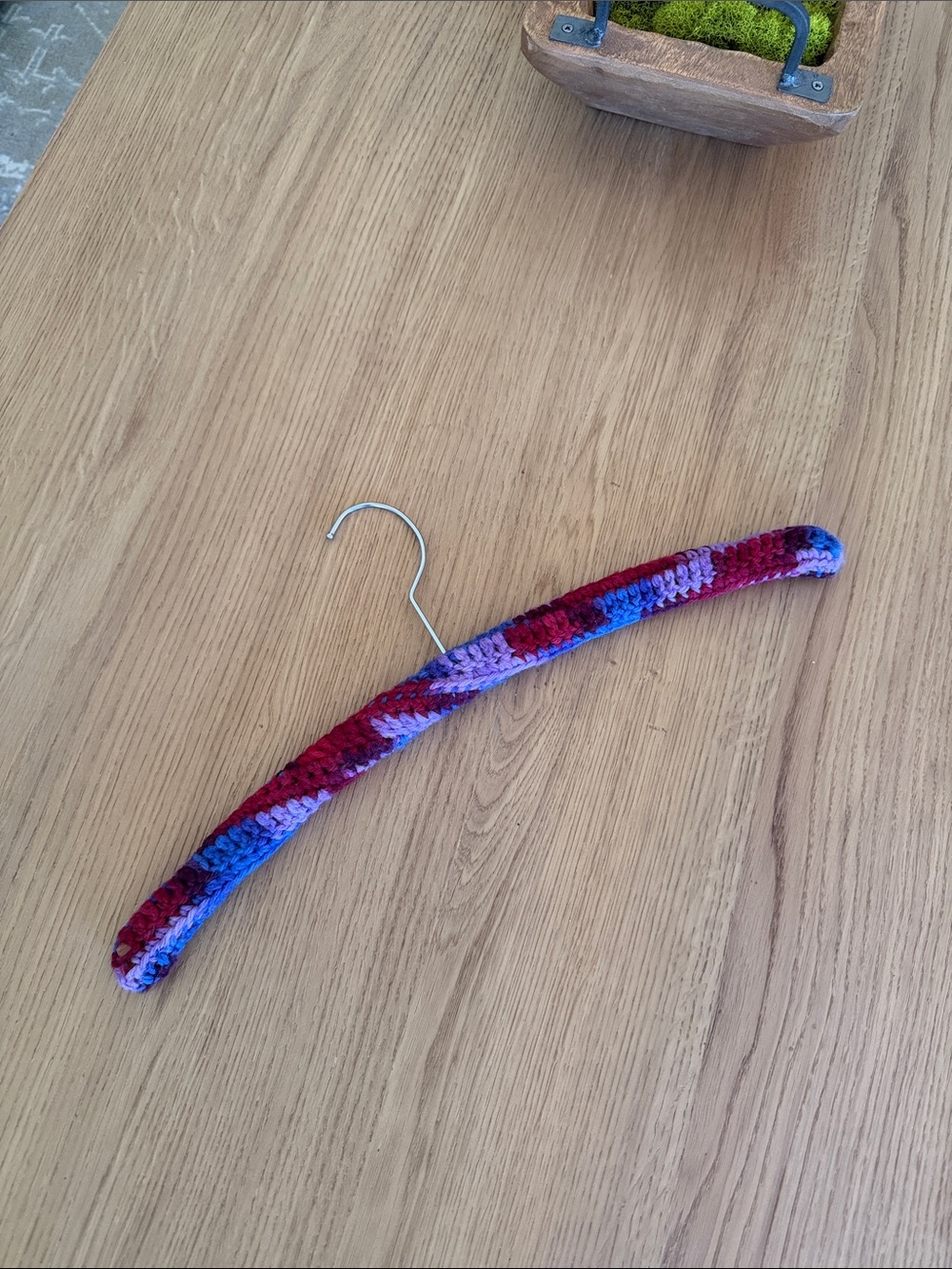 Hand-Crocheted Padded Hanger in Red, Blue & Purple